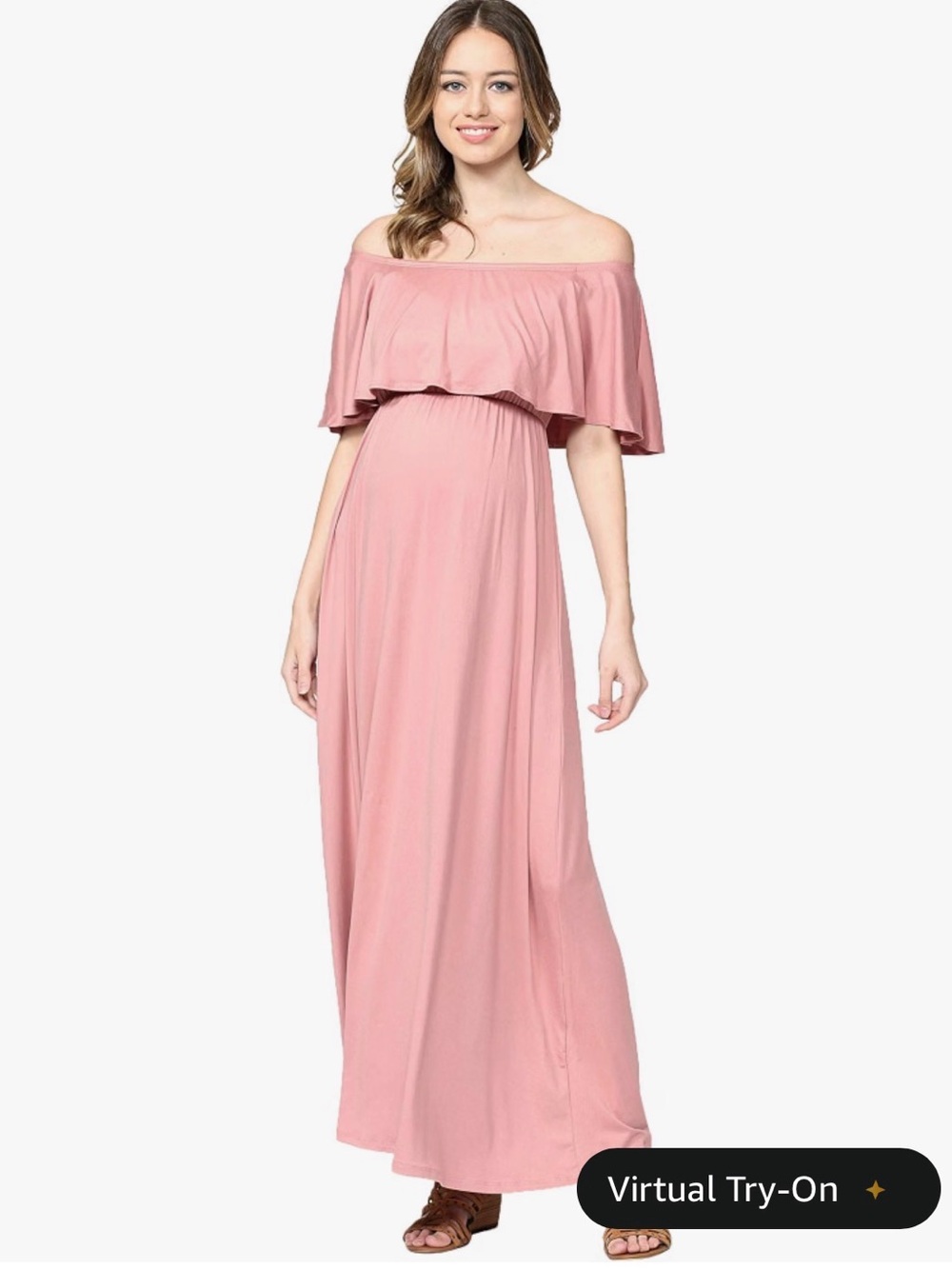 Hello MIZ Dusty Rose Maxi Dress with Ruffle Overlay maternity, wedding
